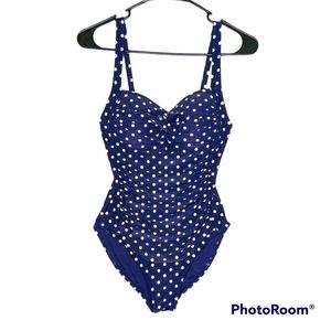 Bond-Eye Australia Swim Suit Womens Sz 4 Slimming Blue White Polka Dot Multi Cup
